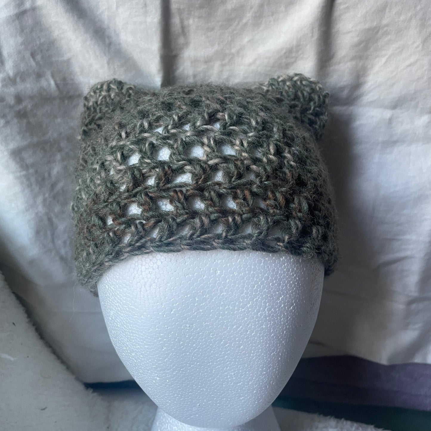 Green Tweed Cat Ear Beanie