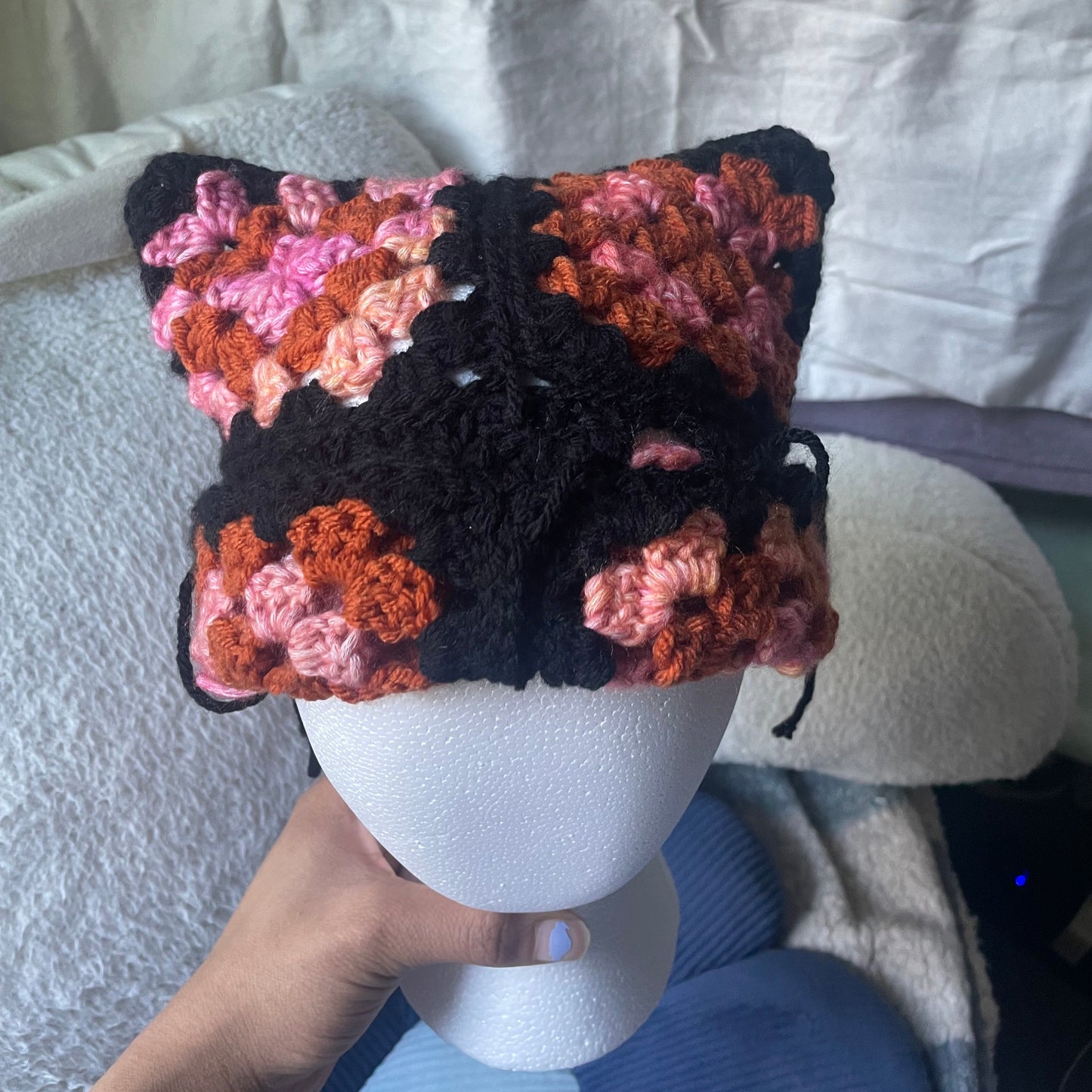 Granny Square Cat Ear Beanie