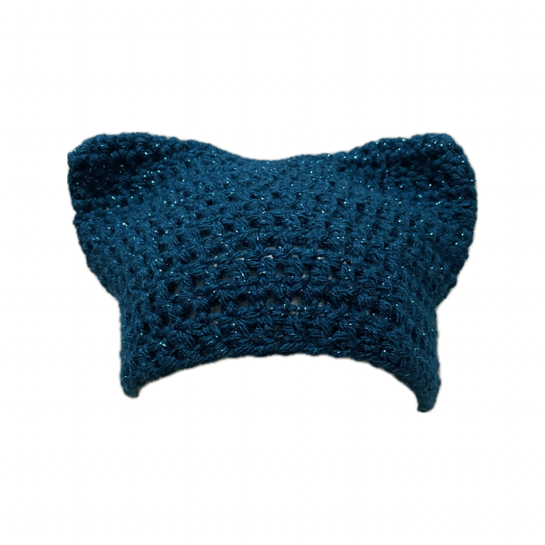 Teal Sparkle Cat Beanie