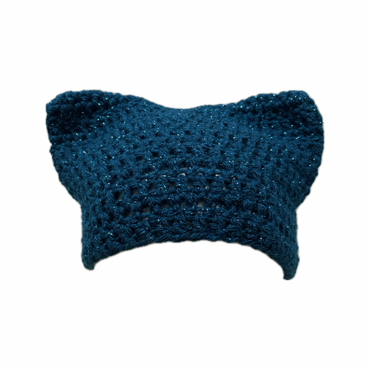 Teal Sparkle Cat Beanie